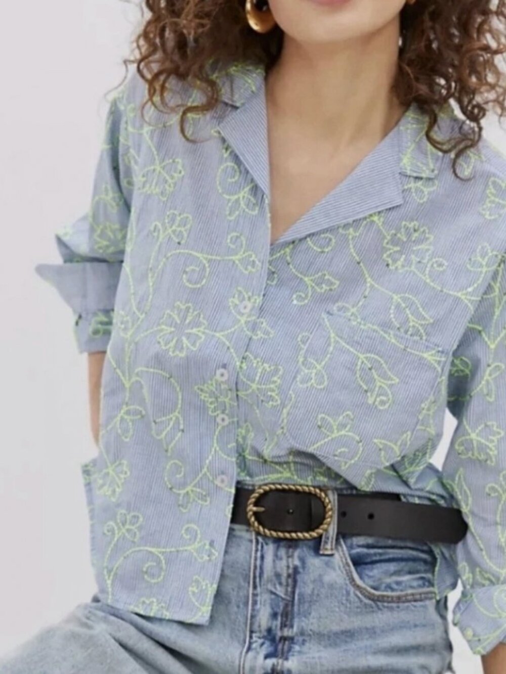 Maeve Clarissa Blouse 10 Blue Neon Sequin Embroider Coastal Chic Eclectic Pop